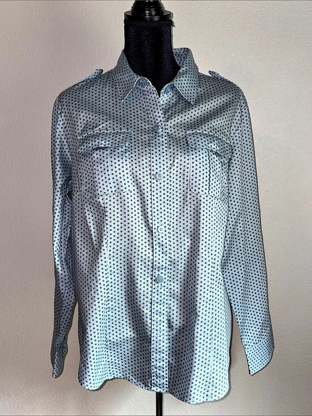 Liz Claiborne Women's Polka Dot Button Down Shirt in Blue & White Like New